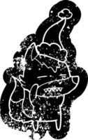 icône de dessin animé en détresse d'un loup montrant des dents portant un bonnet de noel vecteur