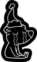 icône de dessin animé d'un ours polaire assis qui pleure portant un bonnet de noel vecteur