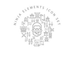 conception de jeu d'icônes d'éléments ninja sur fond blanc vecteur