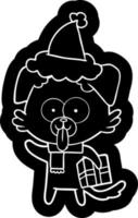 icône de dessin animé d'un chien avec un cadeau de noël portant un bonnet de noel vecteur