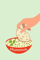 illustration d'un houmous. nourriture nationale d'israël à base de pois chiche. repas végétalien végétarien. vecteur de dessin animé plat.