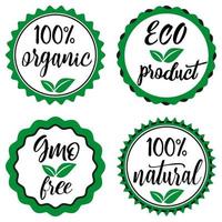 vecteur éco, bio, bio badges ou signes. badges alimentaires sains pour cafés, restaurants, emballages de produits, etc.