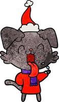 dessin animé texturé d'un chien haletant portant un bonnet de noel vecteur