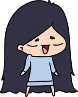 dessin animé de jolie fille aux cheveux longs kawaii vecteur