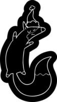 icône de dessin animé d'un renard sautant portant un bonnet de noel vecteur