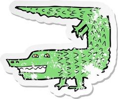 autocollant rétro en détresse d'un crocodile de dessin animé vecteur