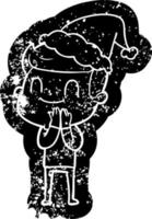 icône de dessin animé en détresse d'un homme sympathique portant un bonnet de noel vecteur