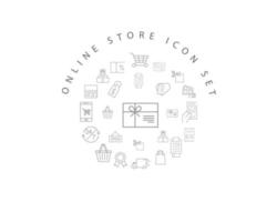 conception de jeu d'icônes de boutique en ligne sur fond blanc. vecteur