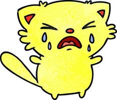 dessin animé texturé de chat qui pleure kawaii mignon vecteur