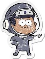 autocollant en détresse d'un dessin animé d'astronaute heureux vecteur