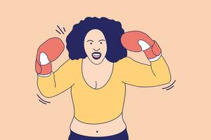 illustrations d'une belle boxeuse africaine en colère prête à frapper avec un gant de boxe vecteur