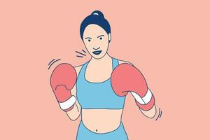 illustrations d'une belle boxeuse lançant un coup de poing avec un gant de boxe