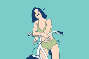 illustrations belle jeune femme fait du vélo sur la plage vecteur