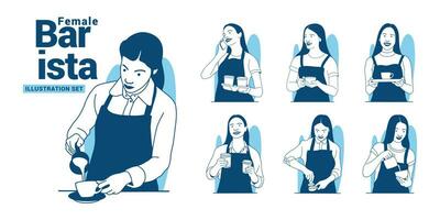 ensemble d'illustration de barista féminin. concept d'entreprise de café. vecteur