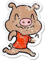 autocollant en détresse d'un cochon de dessin animé nerveux vecteur