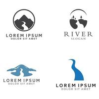 logos de rivières, ruisseaux, berges et ruisseaux. logo de rivière avec combinaison de montagnes et de terres agricoles avec modèle d'illustration vectorielle de conception de concept.