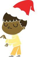 illustration en couleur plate d'un garçon grincheux portant un bonnet de noel vecteur