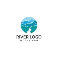 logos de rivières, ruisseaux, berges et ruisseaux. logo de rivière avec combinaison de montagnes et de terres agricoles avec modèle d'illustration vectorielle de conception de concept. vecteur