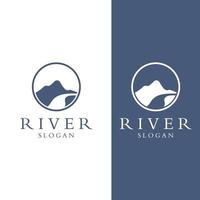 logos de rivières, ruisseaux, berges et ruisseaux. logo de rivière avec combinaison de montagnes et de terres agricoles avec modèle d'illustration vectorielle de conception de concept. vecteur