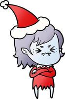 dessin animé dégradé agacé d'une fille vampire portant un bonnet de noel vecteur