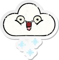 autocollant en détresse d'un joli nuage de neige de dessin animé vecteur