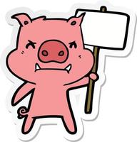 autocollant d'un cochon de dessin animé en colère protestant vecteur