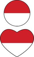 drapeau de cercle de monaco sur fond blanc. bouton drapeau monaco. drapeau de monaco en forme de coeur. style plat. vecteur