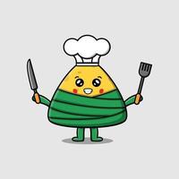 dessin animé mignon chef de boulette de riz chinois tenir un couteau vecteur