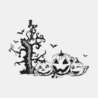 citrouille noire d'halloween avec des chauves-souris mignonnes sur fond blanc. vecteur