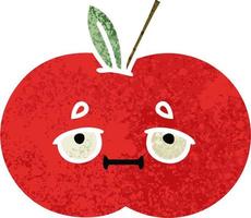 pomme rouge de dessin animé de style illustration rétro vecteur