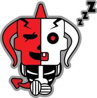 illustration vectorielle de dessin animé diable rouge os mascotte personnage halloween crâne mignon dormir vecteur