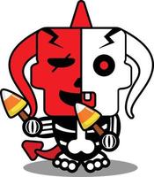 halloween dessin animé diable rouge os mascotte personnage illustration vectorielle crâne mignon bonbons halloween vecteur