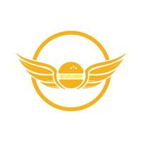 logo de burger d'ange avec création de logo d'ailes. vecteur