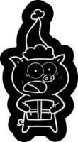 icône de dessin animé d'un cochon avec un cadeau de noël portant un bonnet de noel vecteur