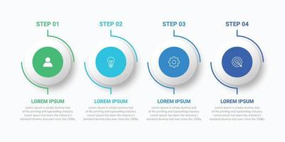 modèle d'infographie d'entreprise. chronologie avec 4 étapes, cercles, options et icônes marketing. éléments infographiques linéaires vectoriels. vecteur