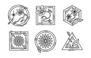 insigne d'autocollant de tatouage floral noir et blanc vecteur