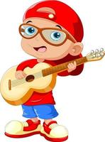 petit enfant portant un chapeau rouge et des lunettes de soleil jouant de la guitare vecteur
