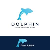 logo dauphin. dauphin sautant sur les vagues de la mer ou de la plage. avec l'édition d'illustrations vectorielles. vecteur