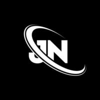 logo jn. jn conception. lettre jn blanche. création de logo de lettre jn. lettre initiale jn logo monogramme majuscule cercle lié. vecteur