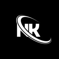 logo nk. conception noire. lettre nk blanche. création de logo de lettre nk. lettre initiale nk cercle lié logo monogramme majuscule. vecteur