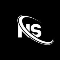 logo ns. conception ns. lettre ns blanche. création de logo de lettre ns. lettre initiale ns logo monogramme majuscule cercle lié. vecteur