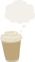 dessin animé tasse à café à emporter et bulle de pensée dans un style rétro vecteur