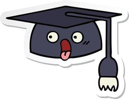 autocollant d'un chapeau de graduation de dessin animé mignon vecteur