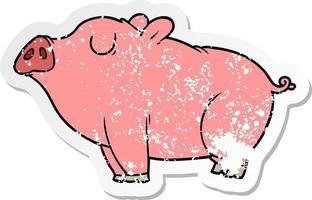 autocollant en détresse d'un cochon de dessin animé vecteur