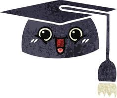 chapeau de graduation de dessin animé de style illustration rétro vecteur