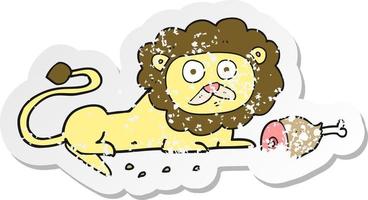 autocollant rétro en détresse d'un lion de dessin animé vecteur