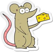 autocollant d'une souris de dessin animé avec du fromage vecteur