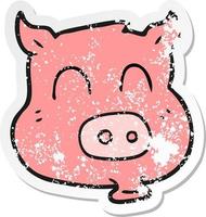 autocollant rétro en détresse d'un cochon de dessin animé vecteur