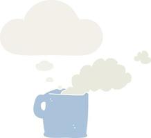 dessin animé café chaud et bulle de pensée dans un style rétro vecteur