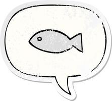 symbole de poisson de dessin animé et autocollant en détresse bulle vecteur